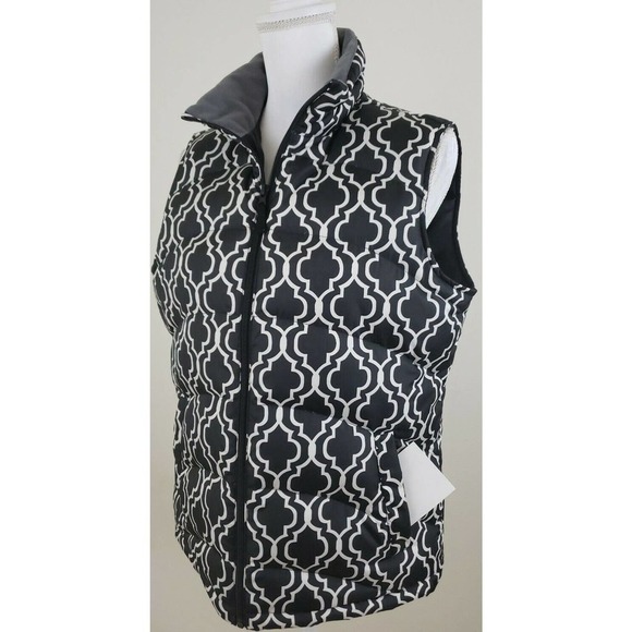 Lands' End ~Woman Size M (10-12)~ Black/White Puffer Zip-Up Front Vest. - Picture 7 of 12